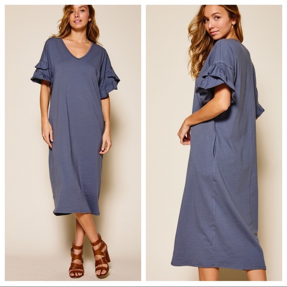 Double Ruffle Sleeve Midi Dress - Picture 2 of 4